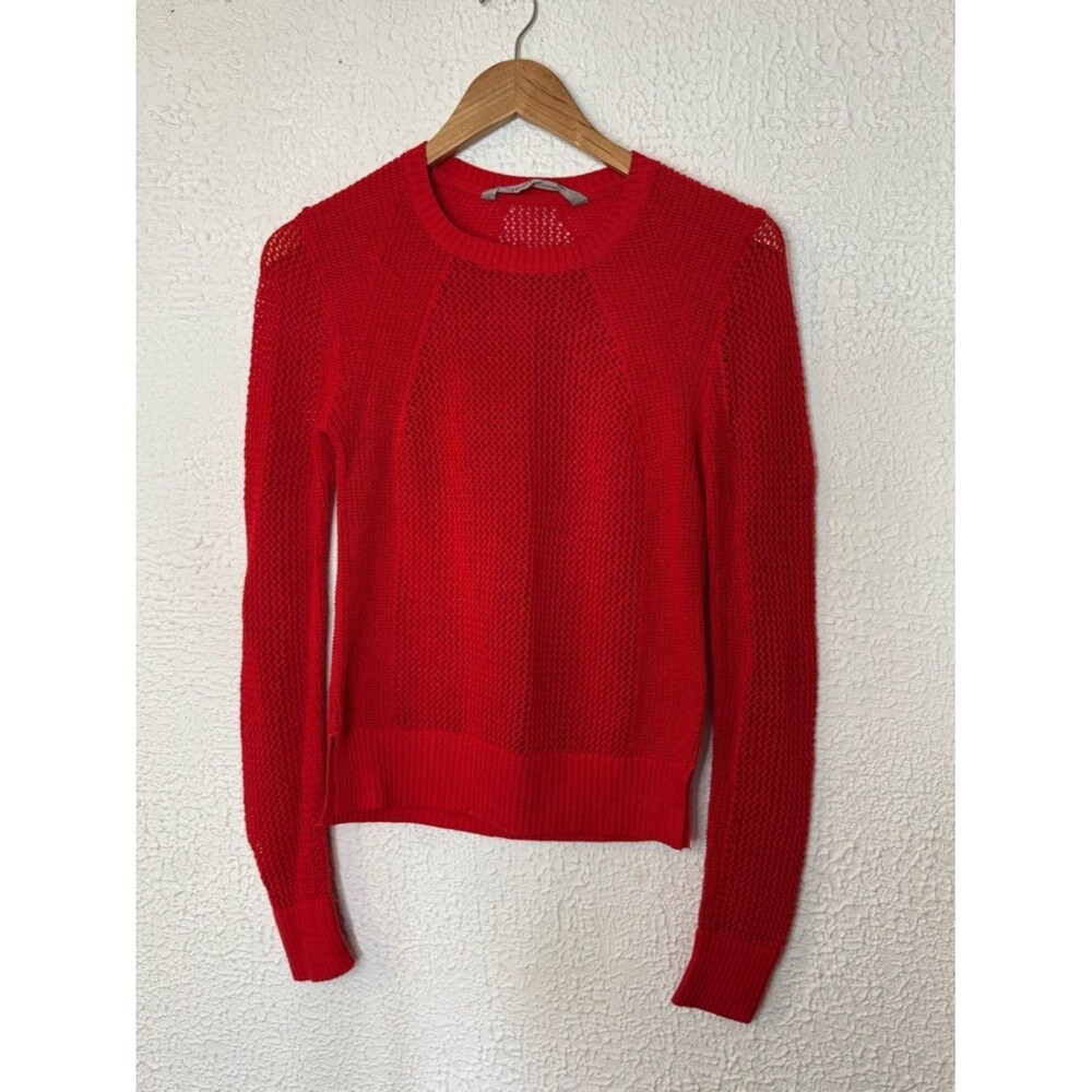 Athleta Red Crochet Knit Open-Weave Crewneck Sweater
